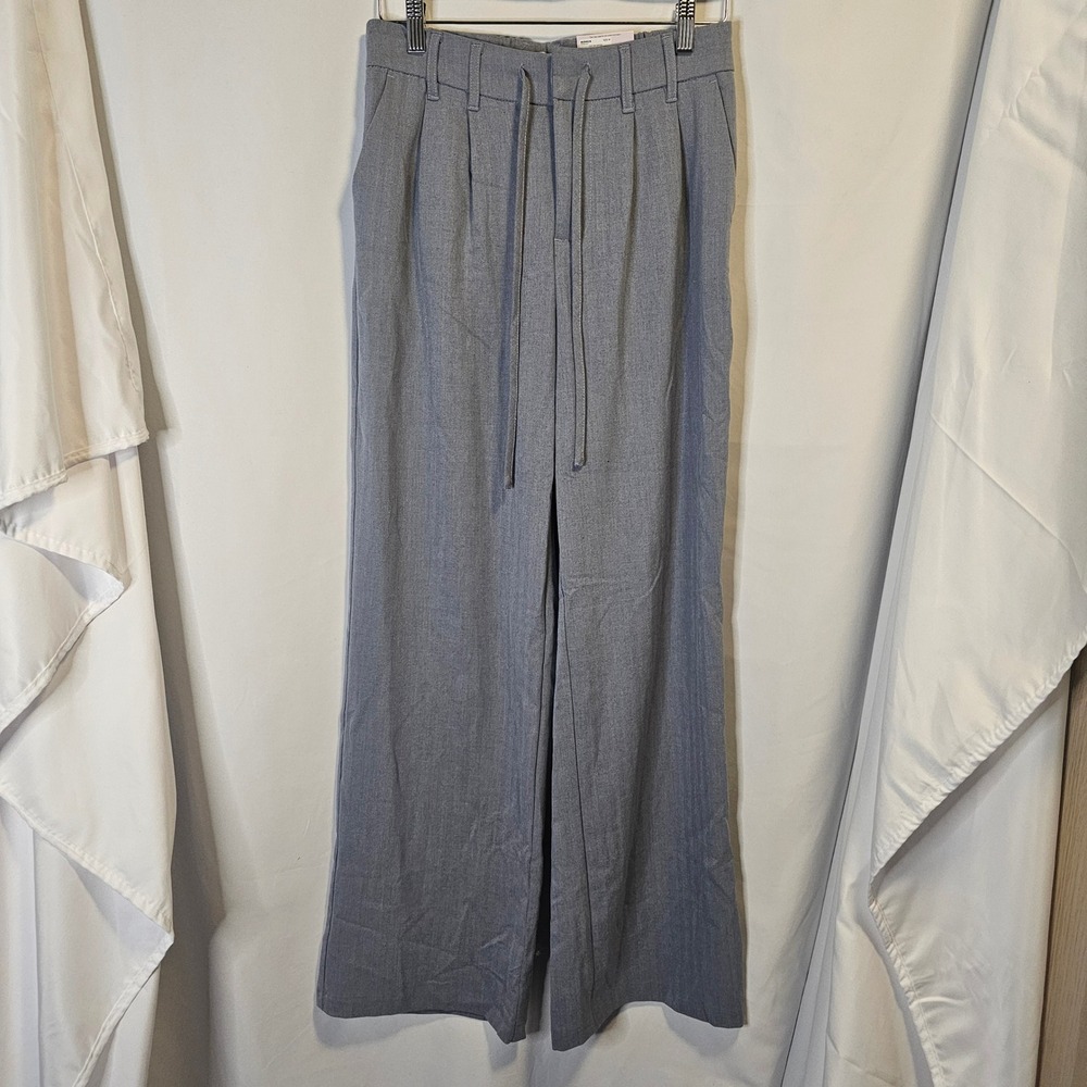 SO Womens High Rise Wide Leg Trousers Gray Elastic Back Drawstring Pants Size M